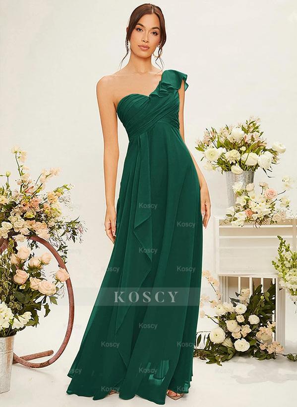 One-Shoulder Chiffon Bridesmaid Dress with Cascading Ruffles One-Shoulder Chiffon Bridesmaid Dress with Cascading Ruffles