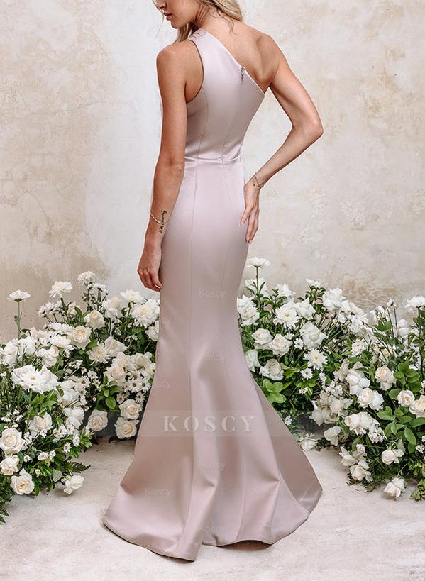 bridesmaid dresses trumpet style Asymmetrical short sleeves silk like satin bridesmaid dresses main image 1