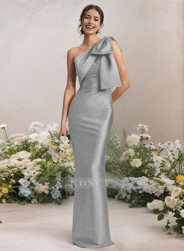 blue dress for baby girl One-Shoulder A-Line Satin Bridesmaid Dress with Ruffle Short Sleeves S