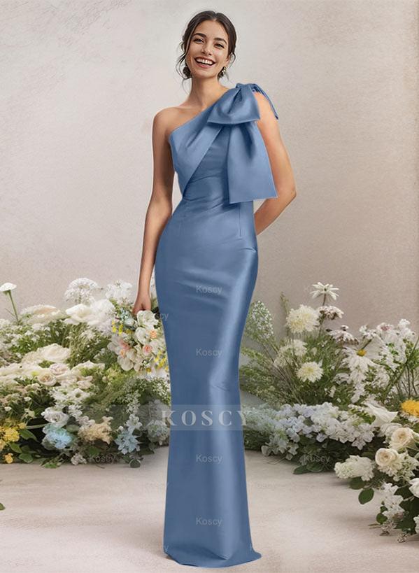 One-Shoulder Satin Bridesmaid Dresses With Bows