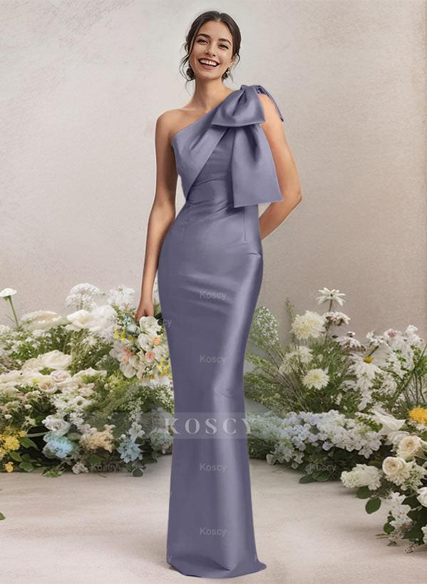 One-Shoulder Satin Bridesmaid Dresses With Bows