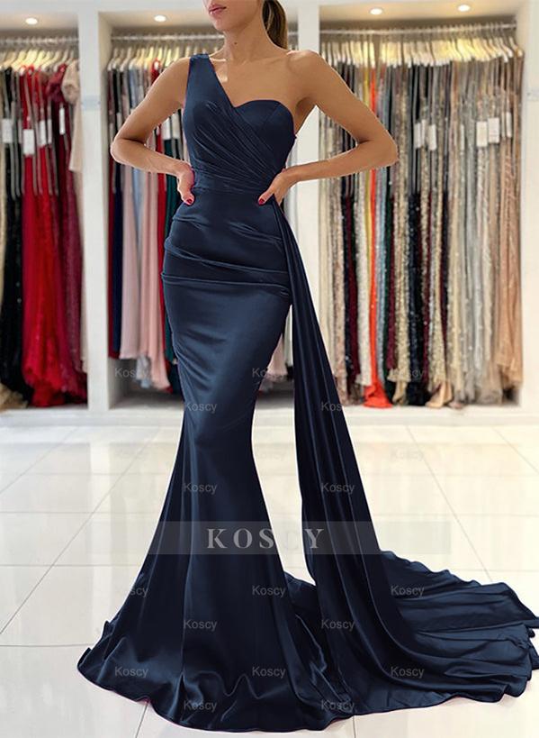 strapless open back dress One Shoulder Bridesmaid Dresses Chiffon Leg Split – alinanova main image 1