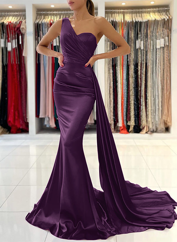 One-Shoulder Sleeveless Silk Like Satin Sheath/Column Bridesmaid Dress