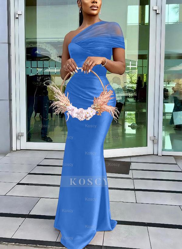 One-Shoulder Trumpet/Mermaid Sleeveless Satin/Tulle Bridesmaid Dresses One-Shoulder Trumpet/Mermaid Sleeveless Satin/Tulle Bridesmaid Dresses
