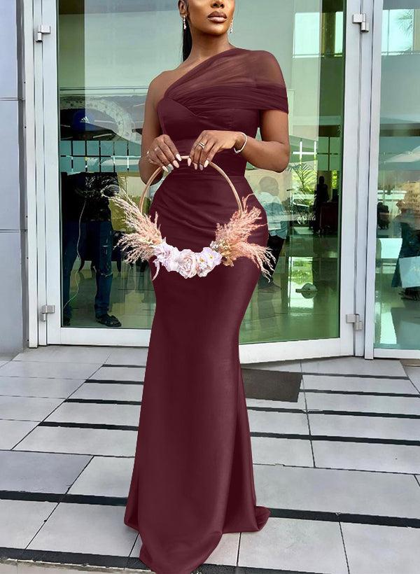 satin and tulle bridesmaid dresses Missacc Cinnamon Rose Bridesmaid Trumpet/Mermaid One-Shoulder Sleeveless Satin/Tulle Bridesmaid Dresses