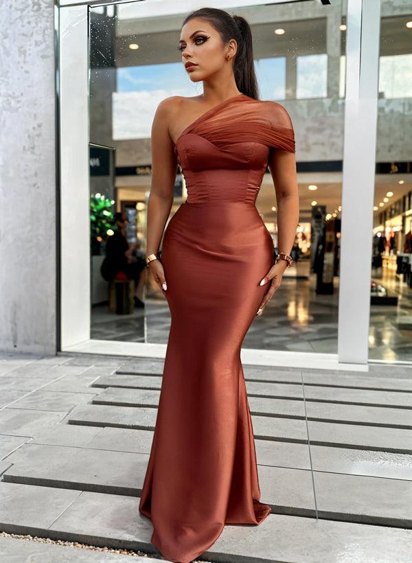 trumpet style bridesmaid dresses One-Shoulder Trumpet/Mermaid Sleeveless Satin/Tulle Bridesmaid Dresses