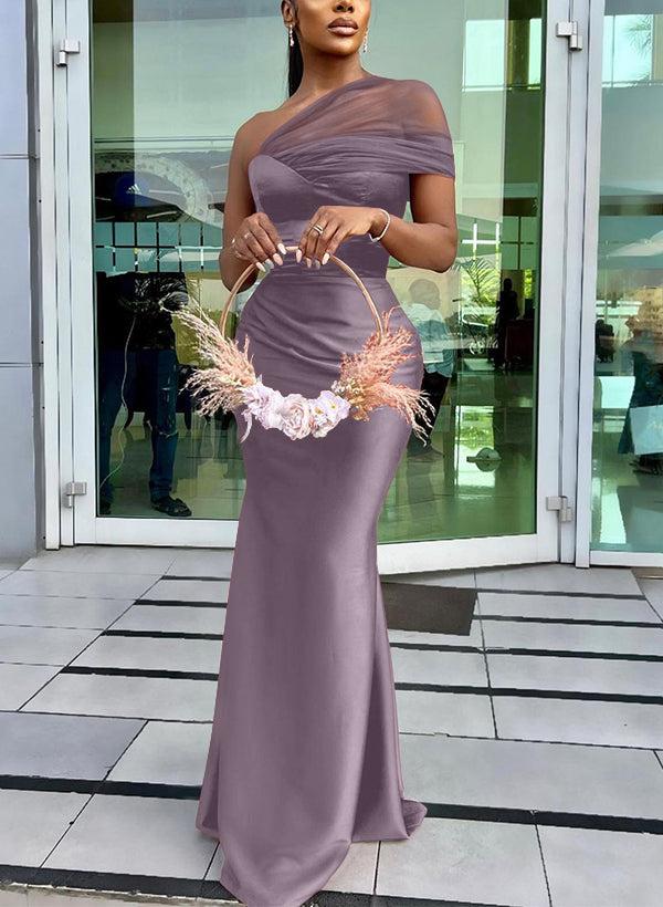 blue dress for baby girl BABARONI One Shoulder Tulle Long Bridesmaid Gown Mist, Mist / US0