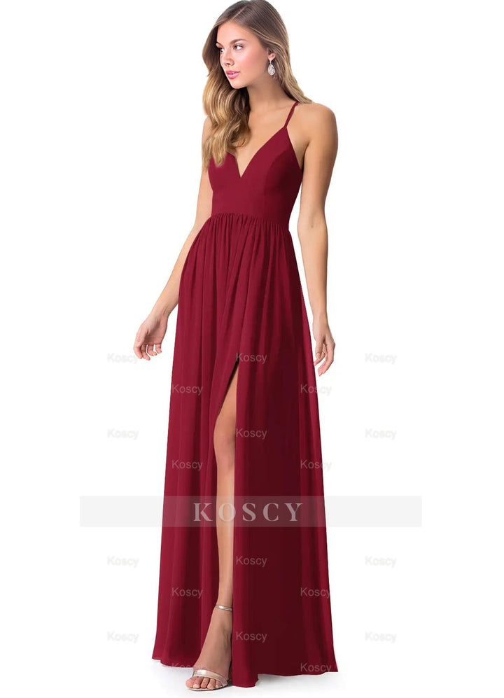 Open Back Chiffon Bridesmaid Dresses Featuring Front Split