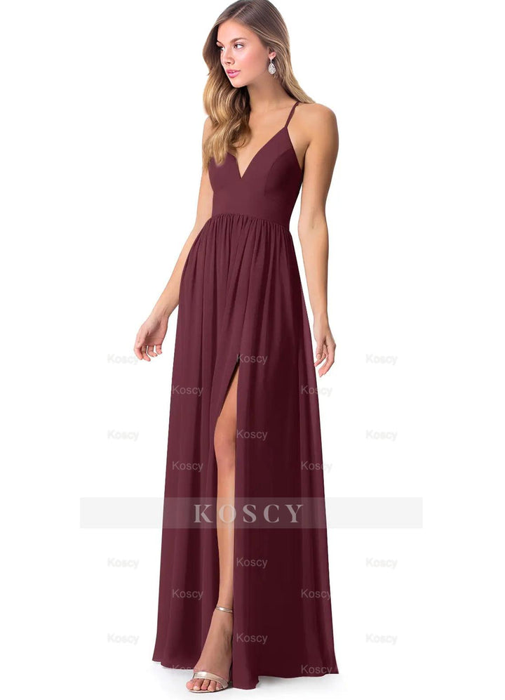Open Back Chiffon Bridesmaid Dresses Featuring Front Split