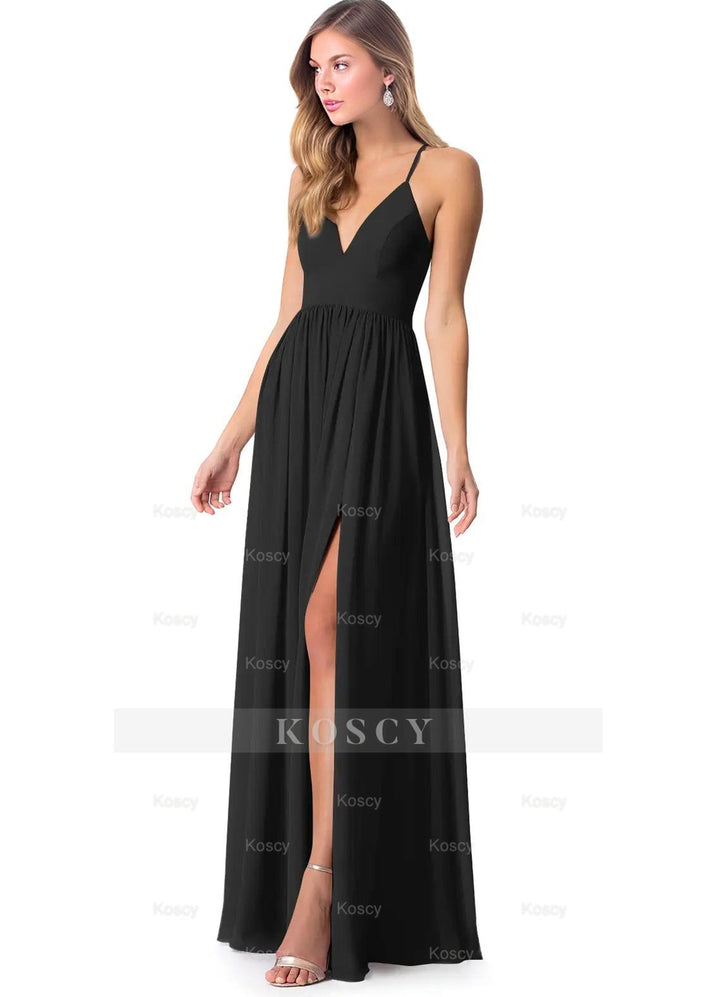 Open Back Chiffon Bridesmaid Dresses Featuring Front Split