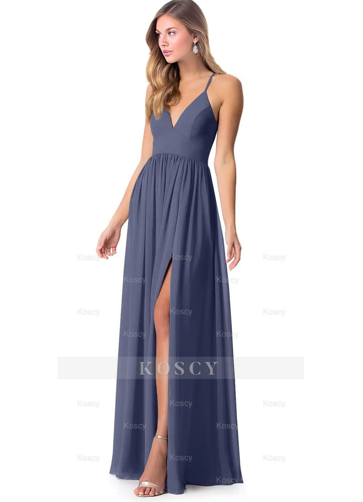 Open Back Chiffon Bridesmaid Dresses Featuring Front Split Open Back Chiffon Bridesmaid Dresses Featuring Front Split