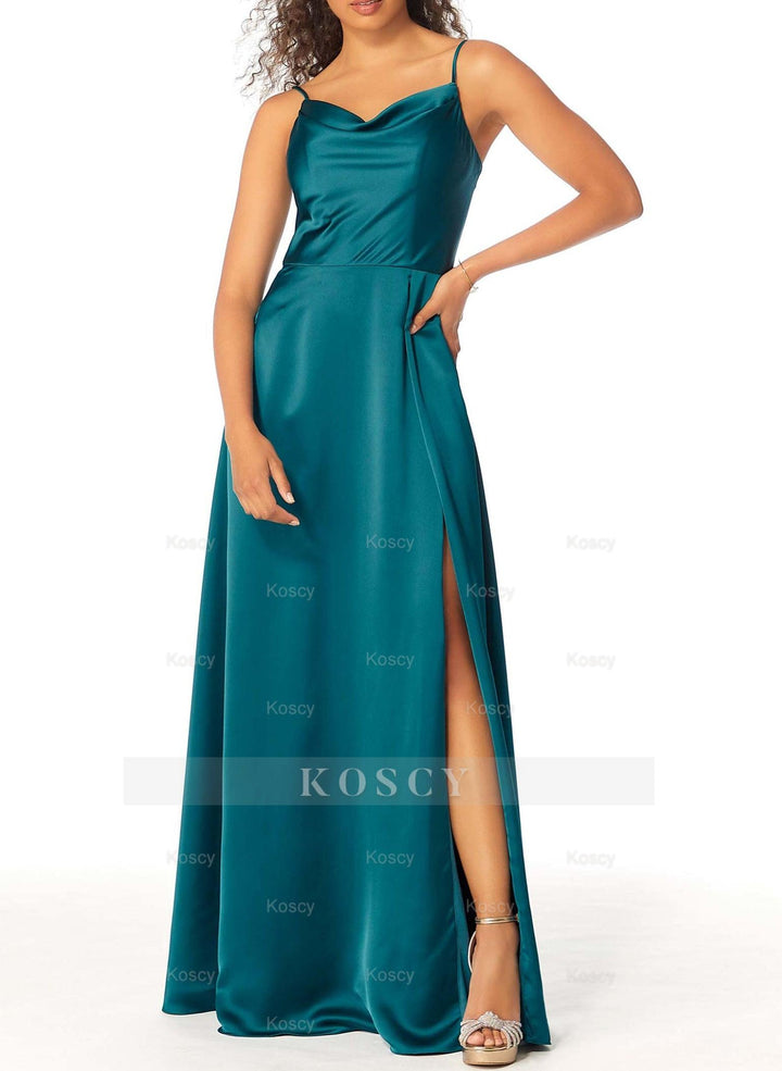Satin Bridesmaid Dresses With A-Line Cowl Neck Satin Bridesmaid Dresses With A-Line Cowl Neck