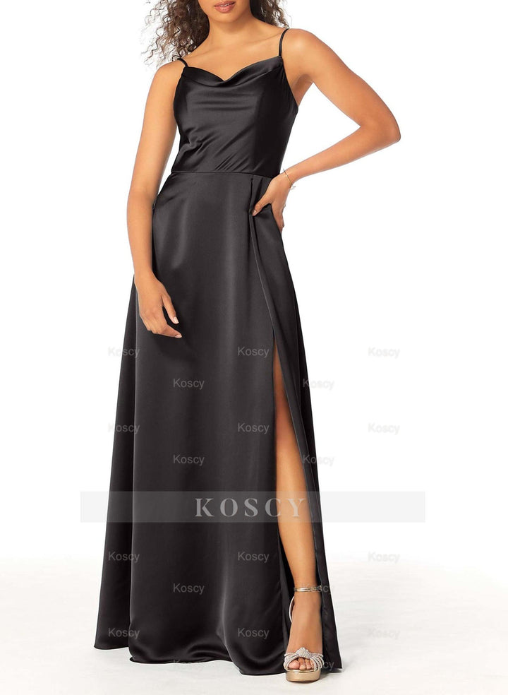 Satin Bridesmaid Dresses With A-Line Cowl Neck