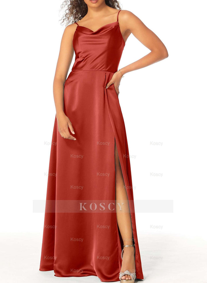 Satin Bridesmaid Dresses With A-Line Cowl Neck