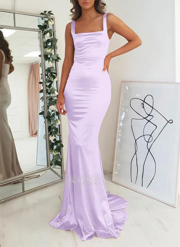 purple mermaid bridesmaid dresses Satin Mermaid Bridesmaid Dress with Square Neckline Sleeveless and Swe