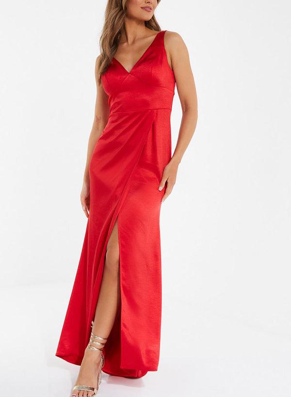 Satin Sexy Open Back Bridesmaid Dresses With Split Front
