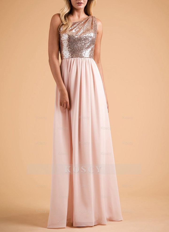 Sequined Pink Bridesmaid Dress with One Shoulder