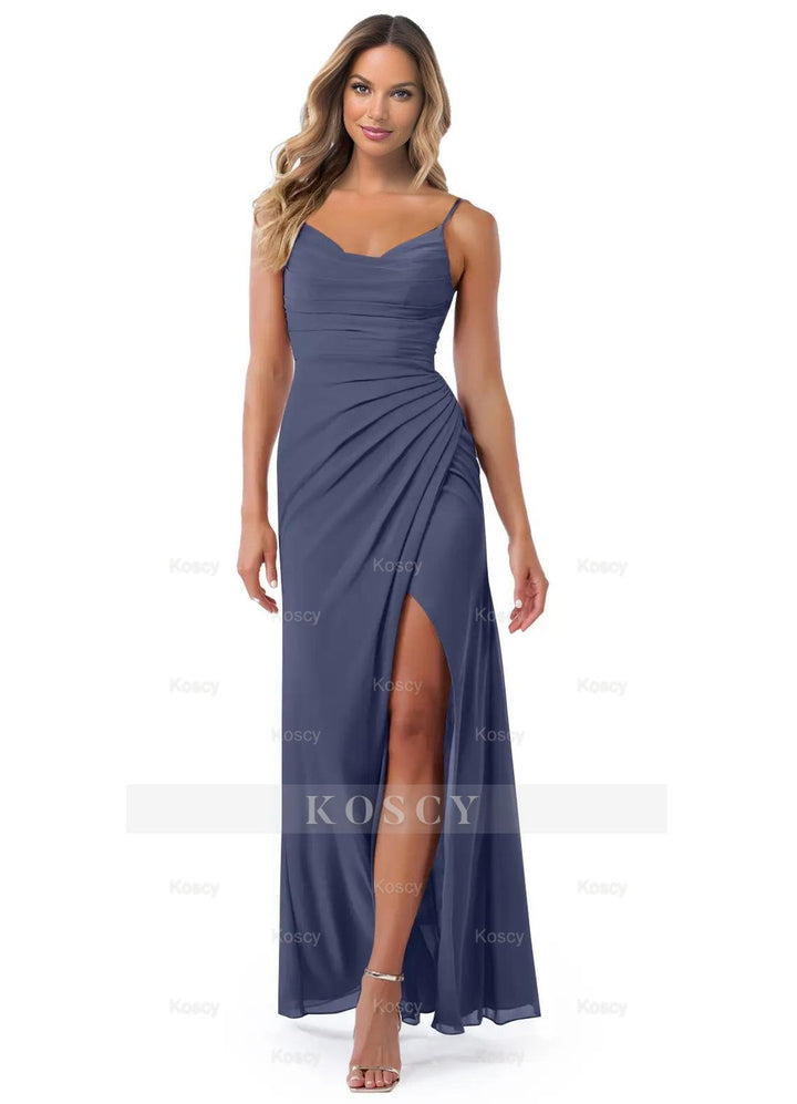 Sheath/Column Bridesmaid Dresses With Chiffon Cowl Neck