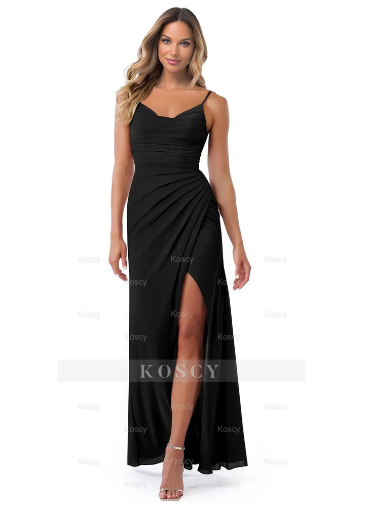 Sheath/Column Bridesmaid Dresses With Chiffon Cowl Neck