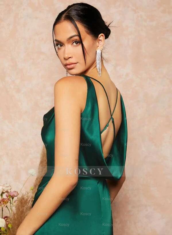 Sleeveless Floor-Length Bridesmaid Dresses with Cowl Neck and Crisscro