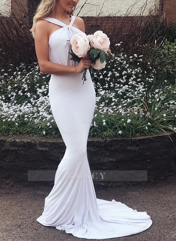 Sleeveless Trumpet/Mermaid Halter Bridesmaid Dresses crafted from Silk Sleeveless Trumpet/Mermaid Halter Bridesmaid Dresses crafted from Silk