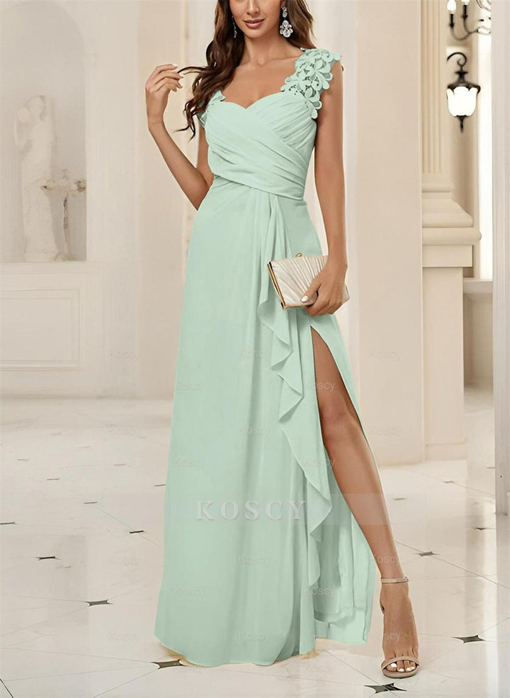 Sweetheart Sleeveless Floor-Length Chiffon Bridesmaid Dresses With Lac Sweetheart Sleeveless Floor-Length Chiffon Bridesmaid Dresses With Lac