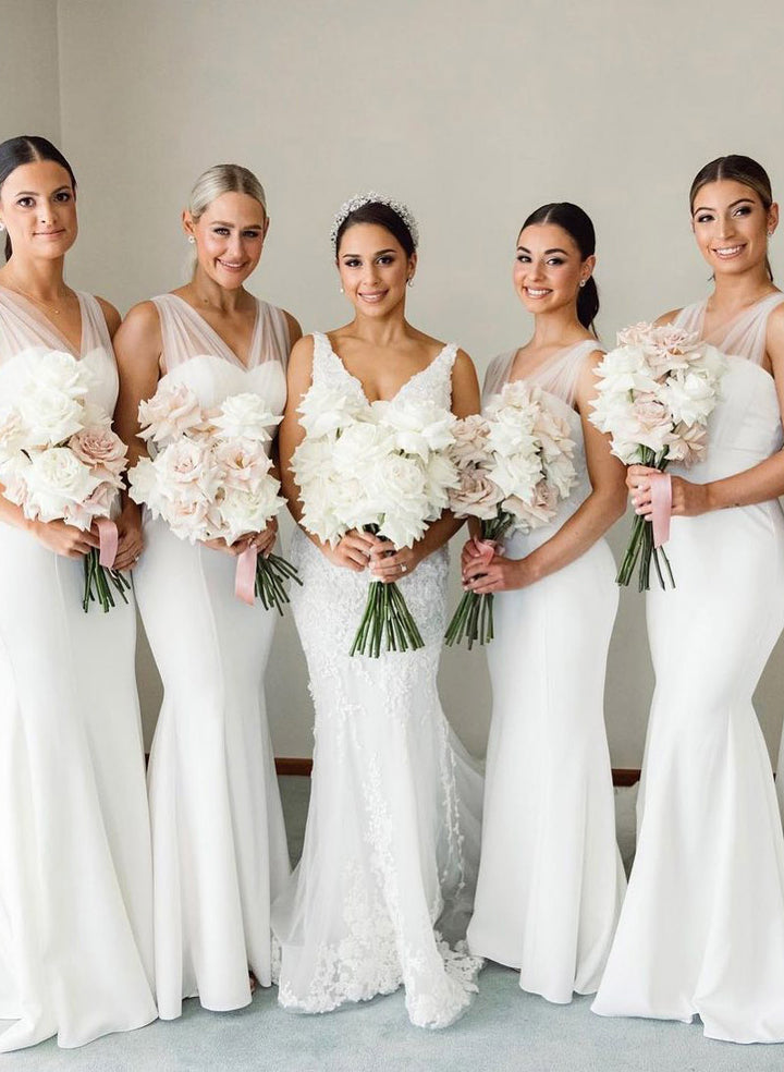 fitted lace wedding dress Trumpet/Mermaid V-Neck Chiffon Tulle Bridesmaid Dresses