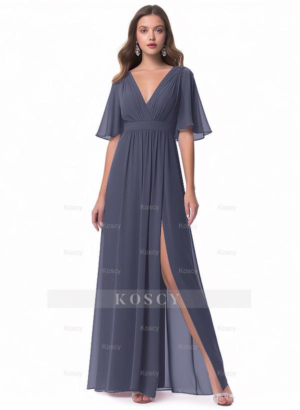 V-neck Chiffon Bridesmaid Dress with A-Line Sleeves V-neck Chiffon Bridesmaid Dress with A-Line Sleeves