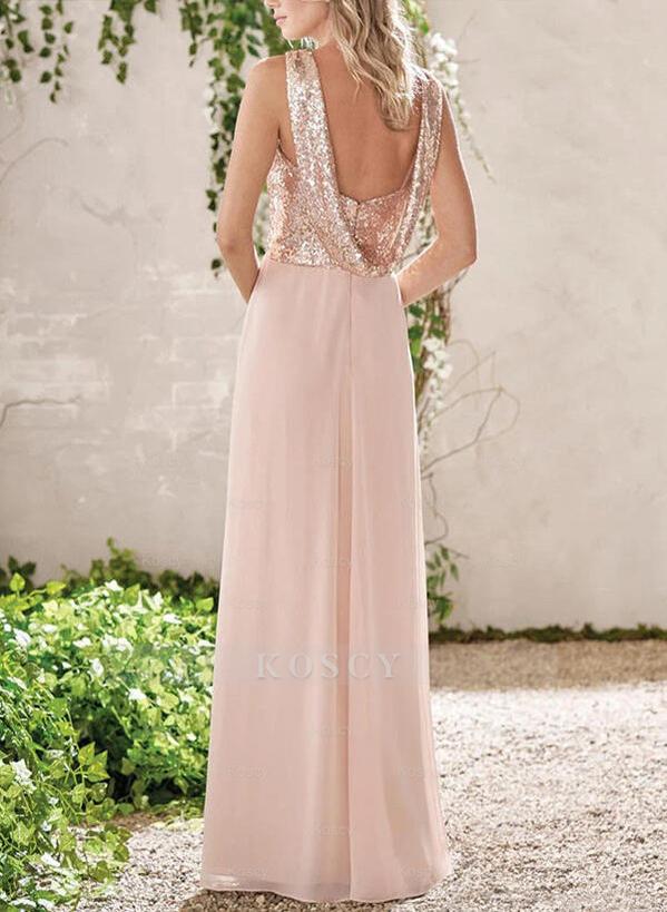 V-Neck Sequined Floor-Length Bridesmaid Dresses Chiffon With Sequins Pleated V-Neck Sequined Floor-Length Bridesmaid Dresses Chiffon With Sequins Pleated