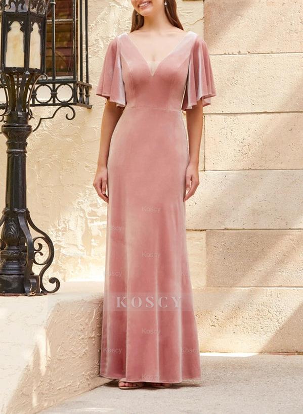V-Neck Short Sleeves Velvet Bridesmaid Dresses V-Neck Short Sleeves Velvet Bridesmaid Dresses