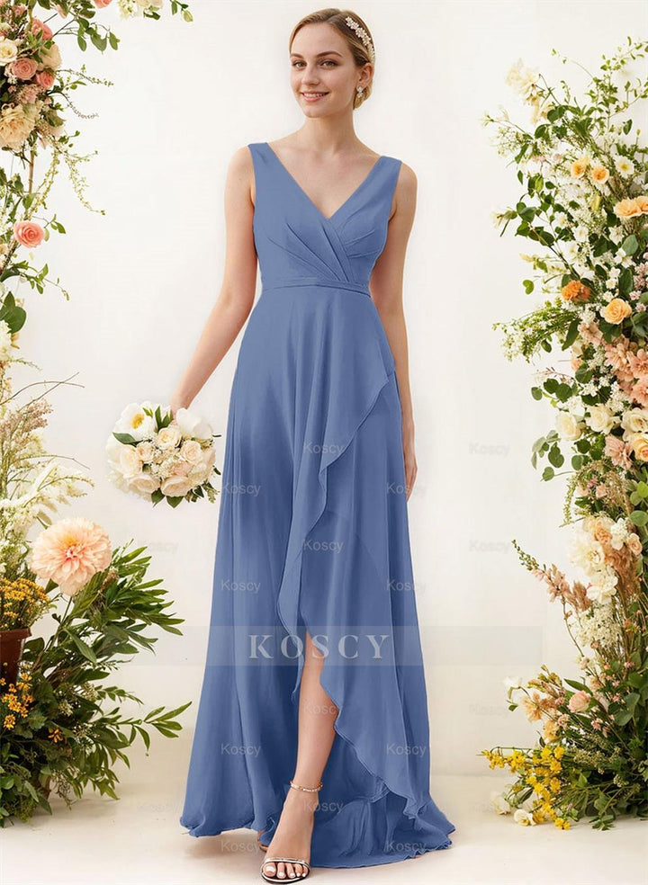 V-Neck Sleeveless A-Line Bridesmaid Dresses With Ruffle Chiffon Regula V-Neck Sleeveless A-Line Bridesmaid Dresses With Ruffle Chiffon Regula