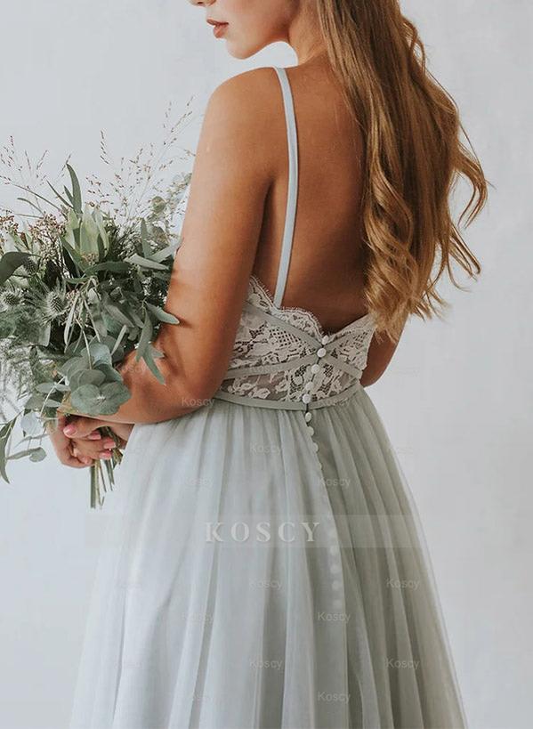 pink dress women for bridal shower One Shoulder Light Blue Tulle A-line Bridesmaid Dress – Ohmollydress main image 1