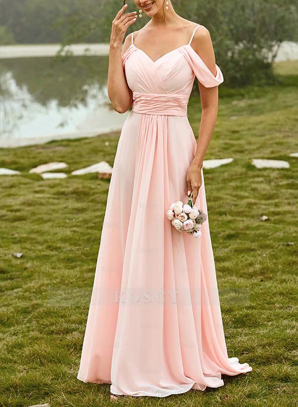 V-Neck Sleeveless Chiffon Bridesmaid Dresses With Pleated Sweep Train V-Neck Sleeveless Chiffon Bridesmaid Dresses With Pleated Sweep Train