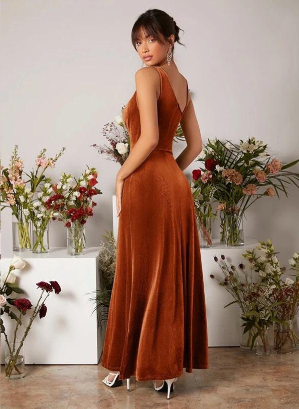 Velvet Bridesmaid Dresses with Sheath Cowl Neck and Sleeveless Design
